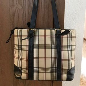 Tan and black shoulder bag